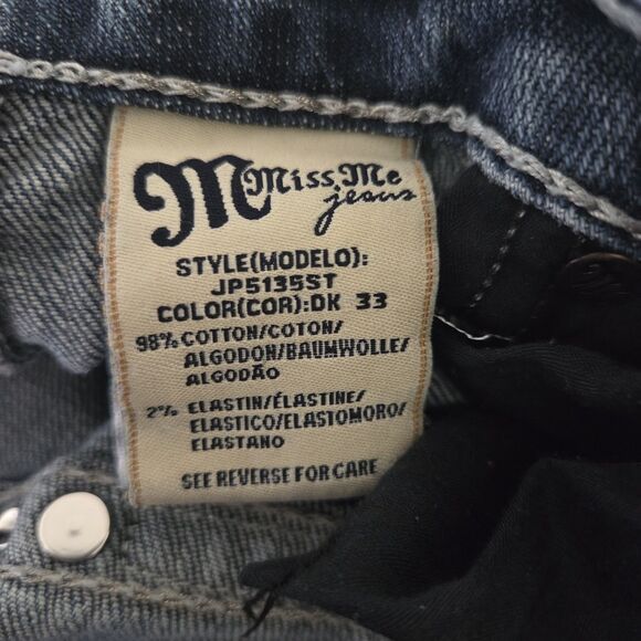 Miss Me JP5135BCL Straight Leg Distressed Jeans Size 29 Blue Studded Rhinestone - Picture 5 of 7
